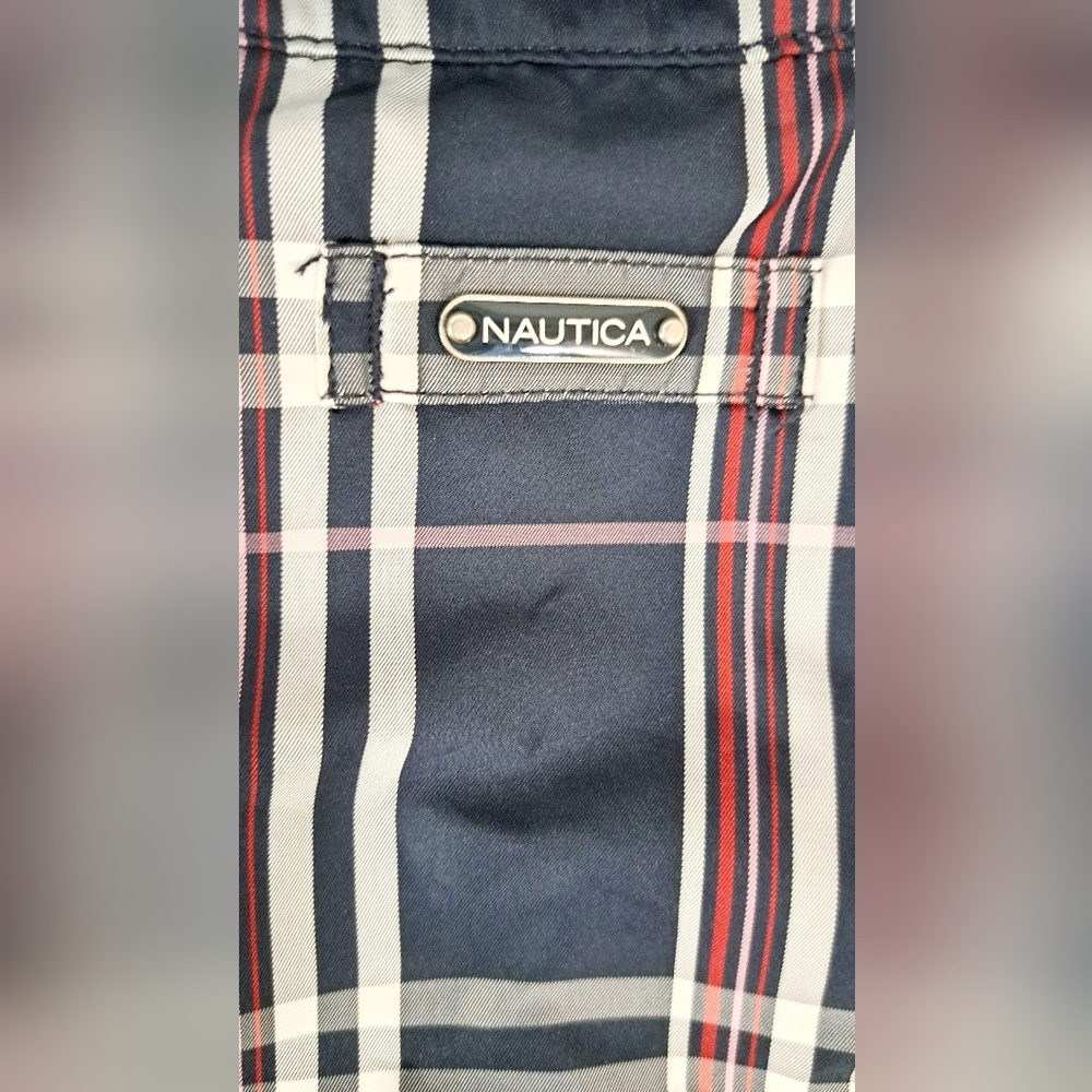 Nautica Double Breasted Blue Plaid Pea Coat Belted Pockets Fleece Lining Large - Picture 10 of 17